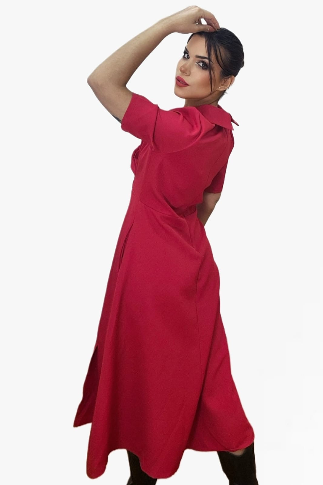 Vestido Camisero Cintura Elastica Rojo