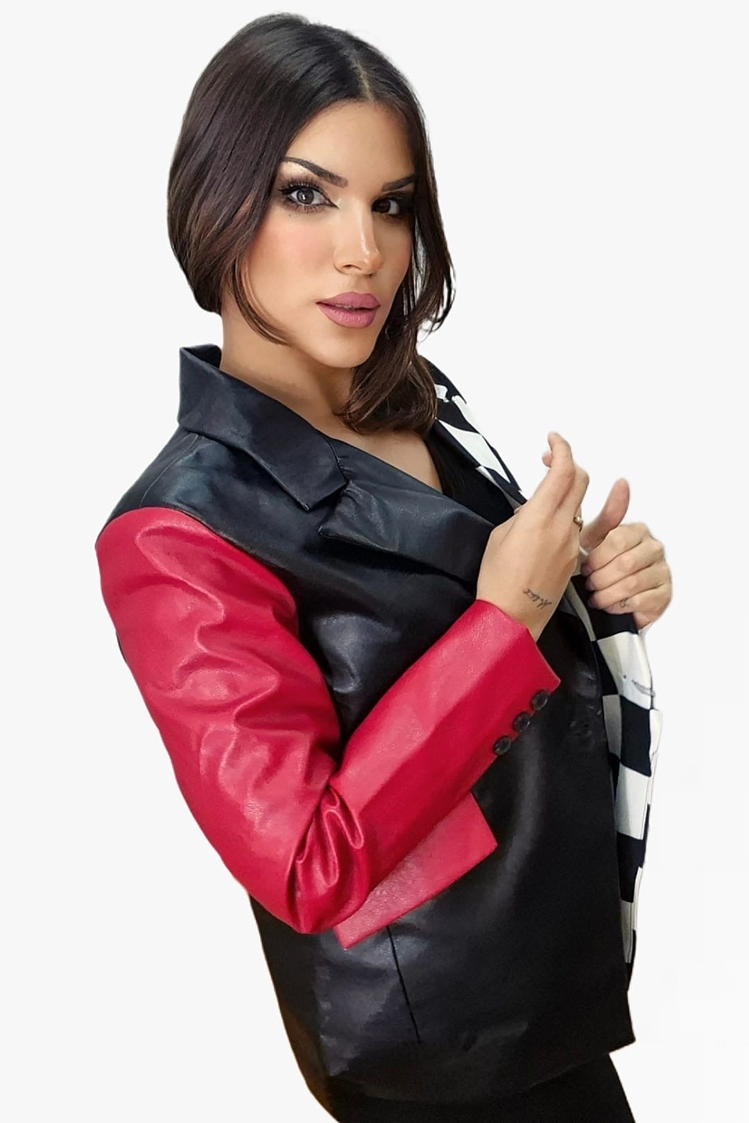 Blazer Combinada Damero Bicolor Rojo