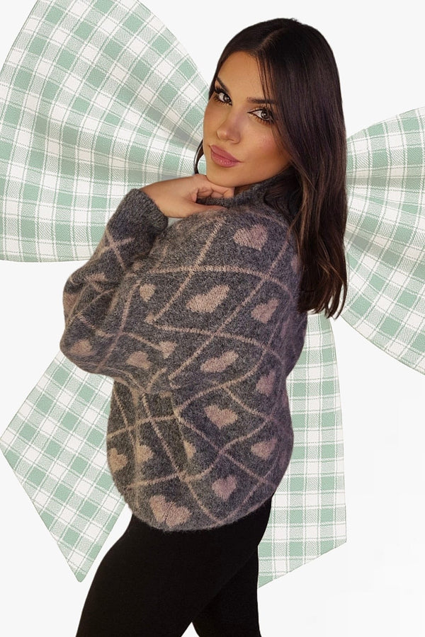 Jersey Corazones Cuello Gris