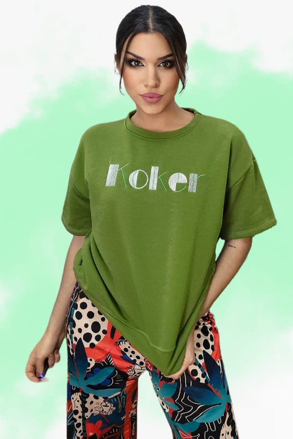 Camiseta Koker Bordado Verde