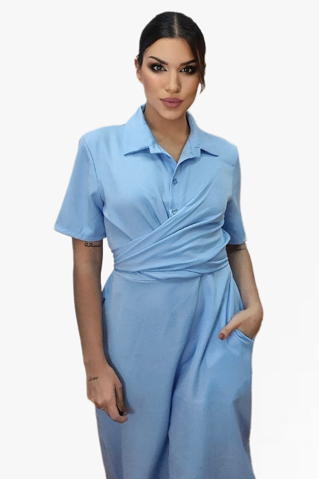 Vestido Escote Cruzado Azul