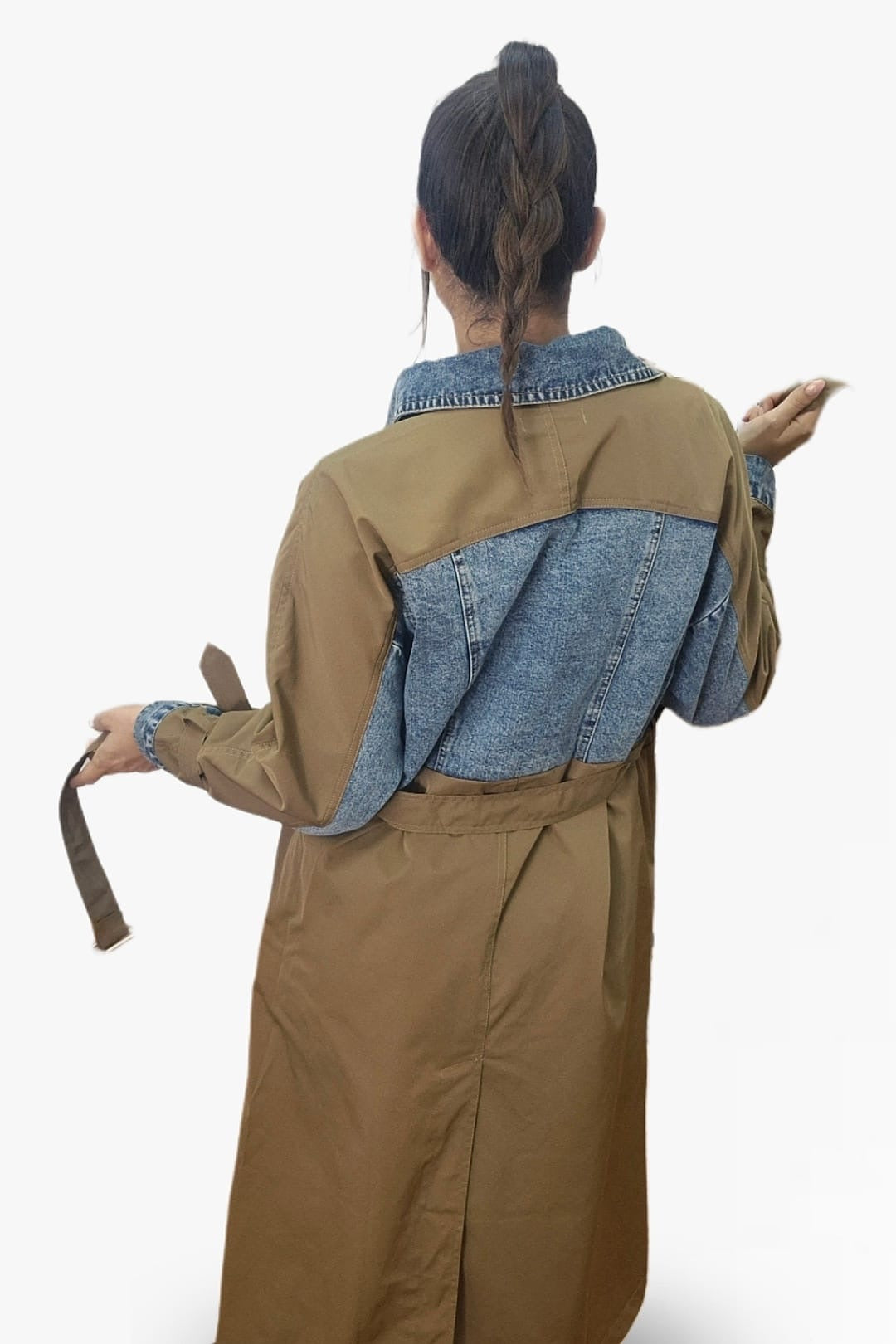 Gabardina Cinturon Combinada Verde