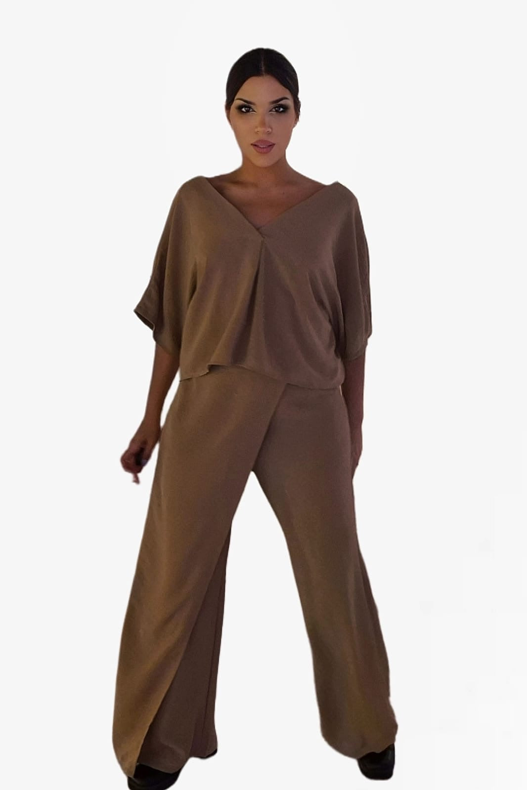 Pantalon Pareo Boton Marrón