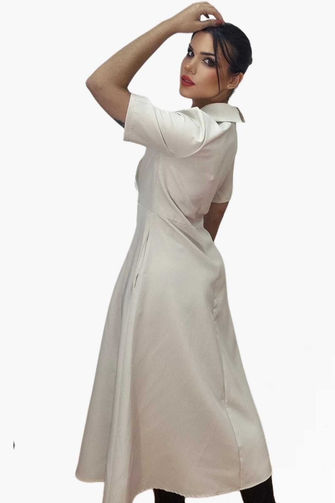 Vestido Camisero Cintura Elastica Beige