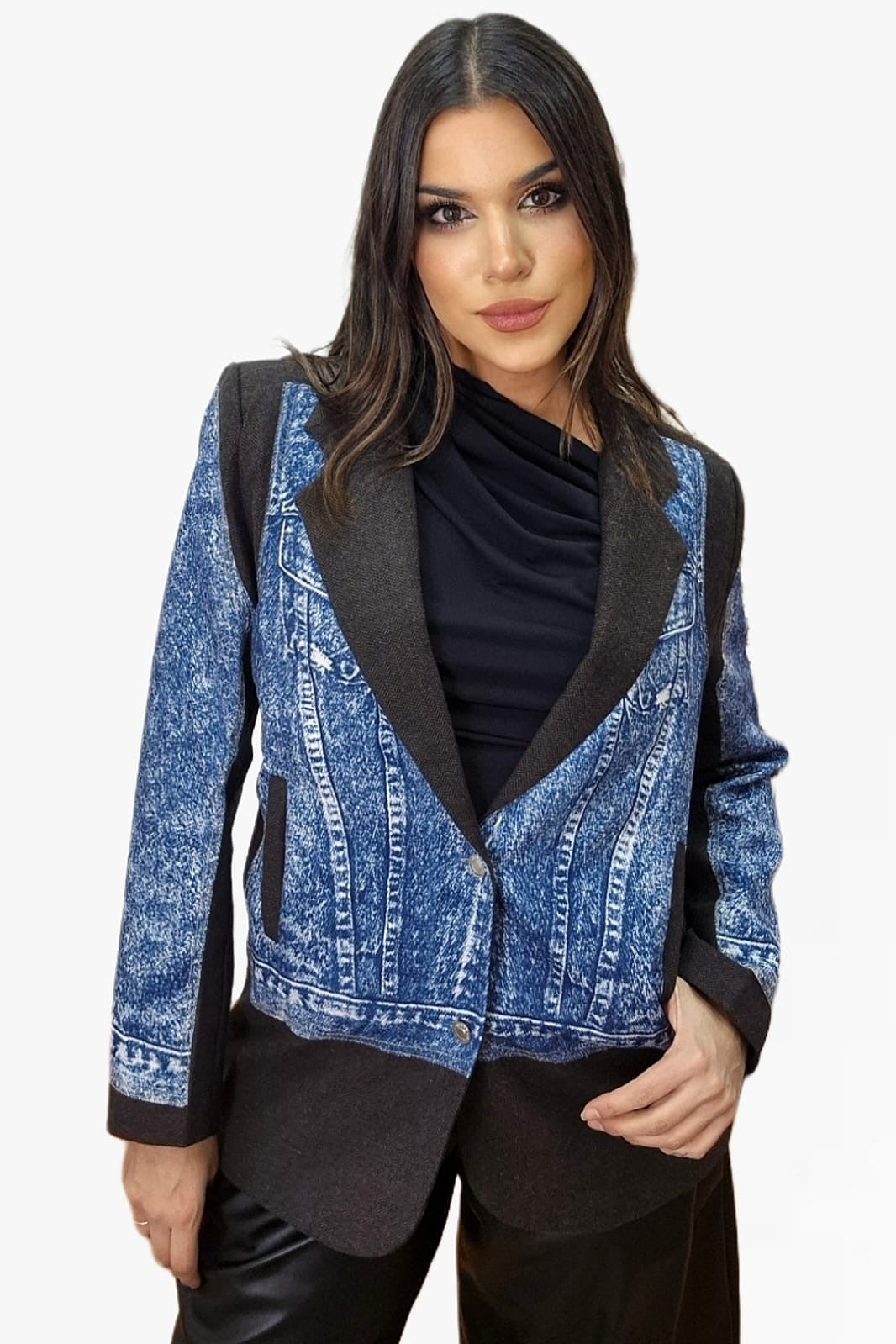 Blazer Vaquera Combinada Negra