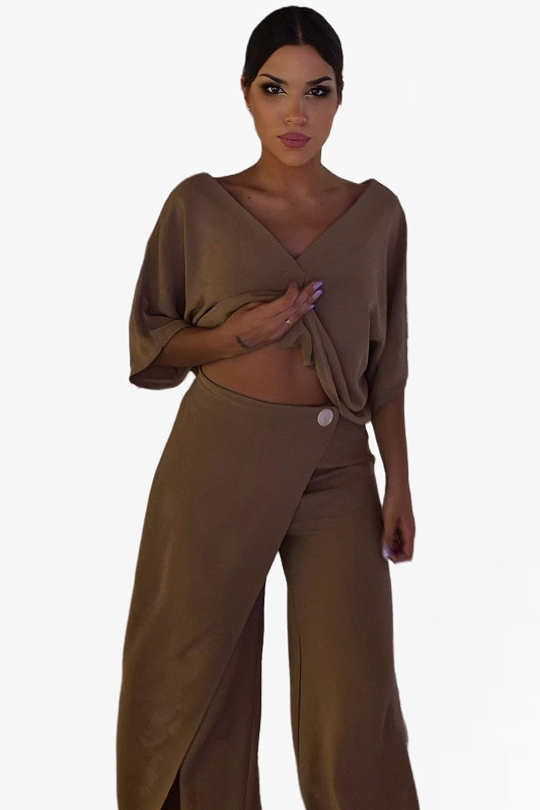 Pantalon Pareo Boton Marrón