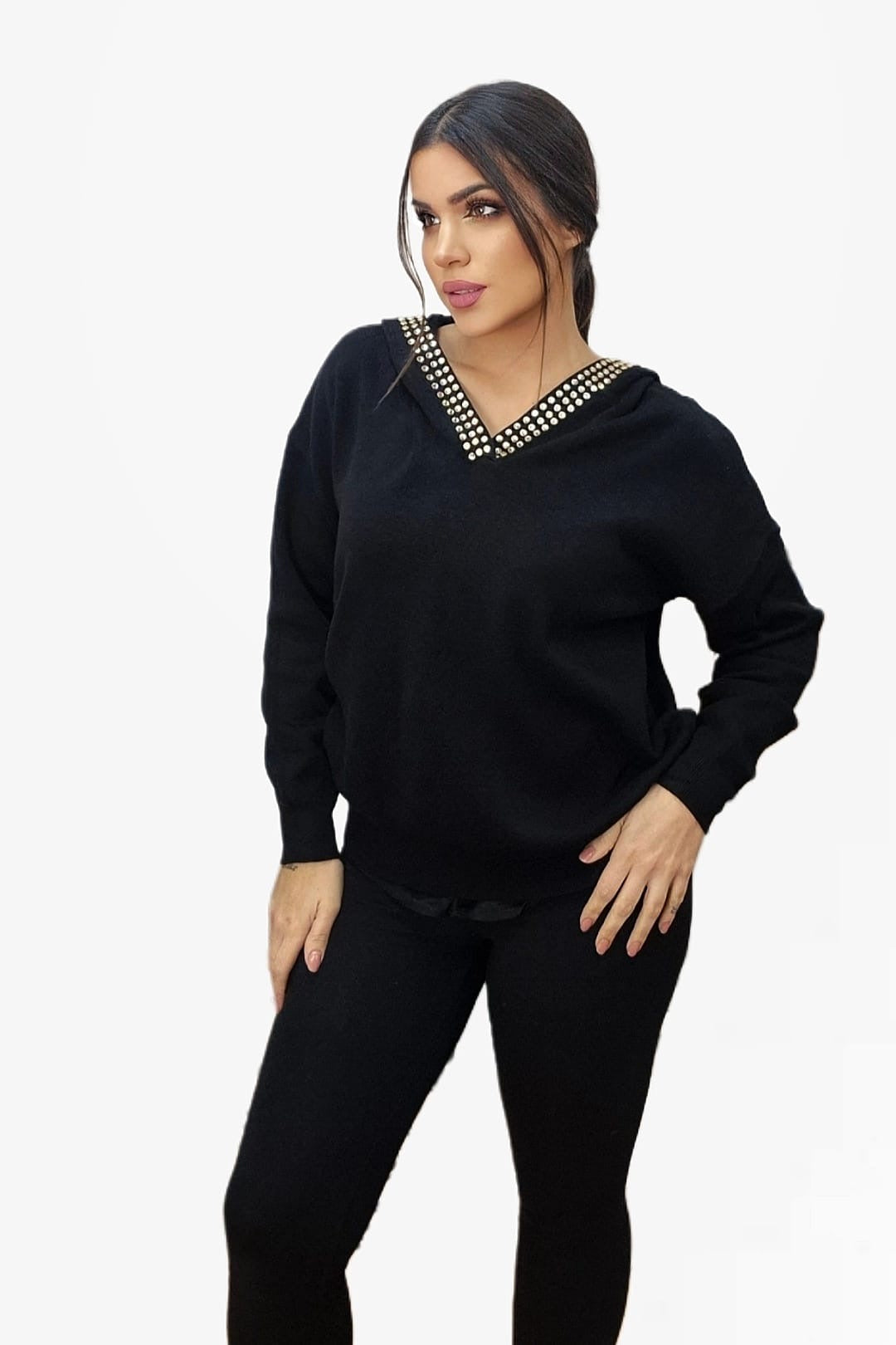 Jersey Capucha Tachuelas Negro