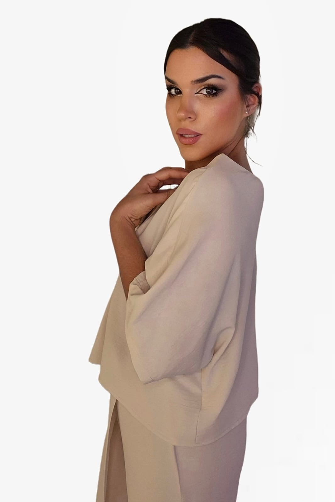 Camisa Escote Fluida Beige