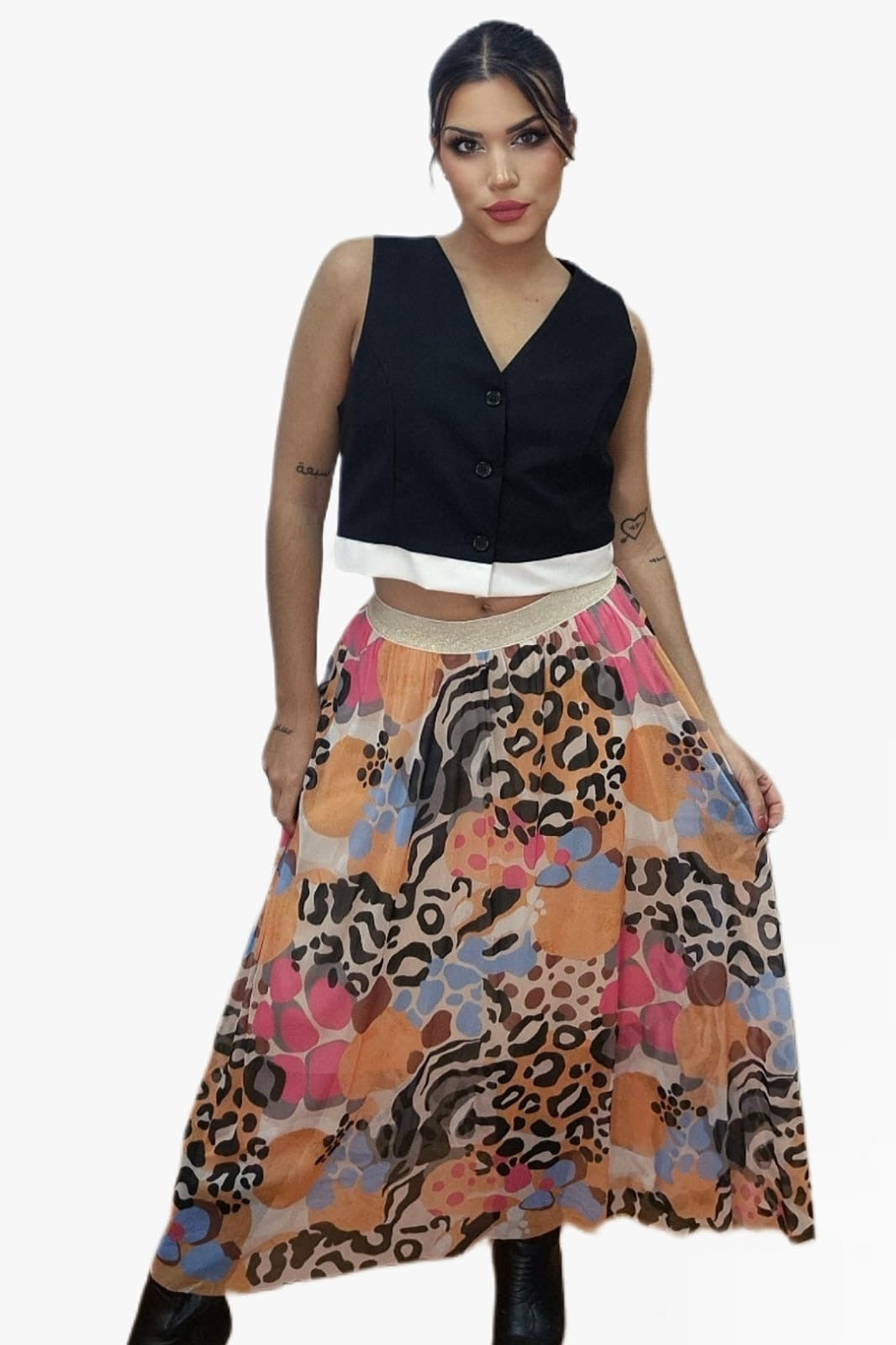 Falda Tul Animal Print Beige