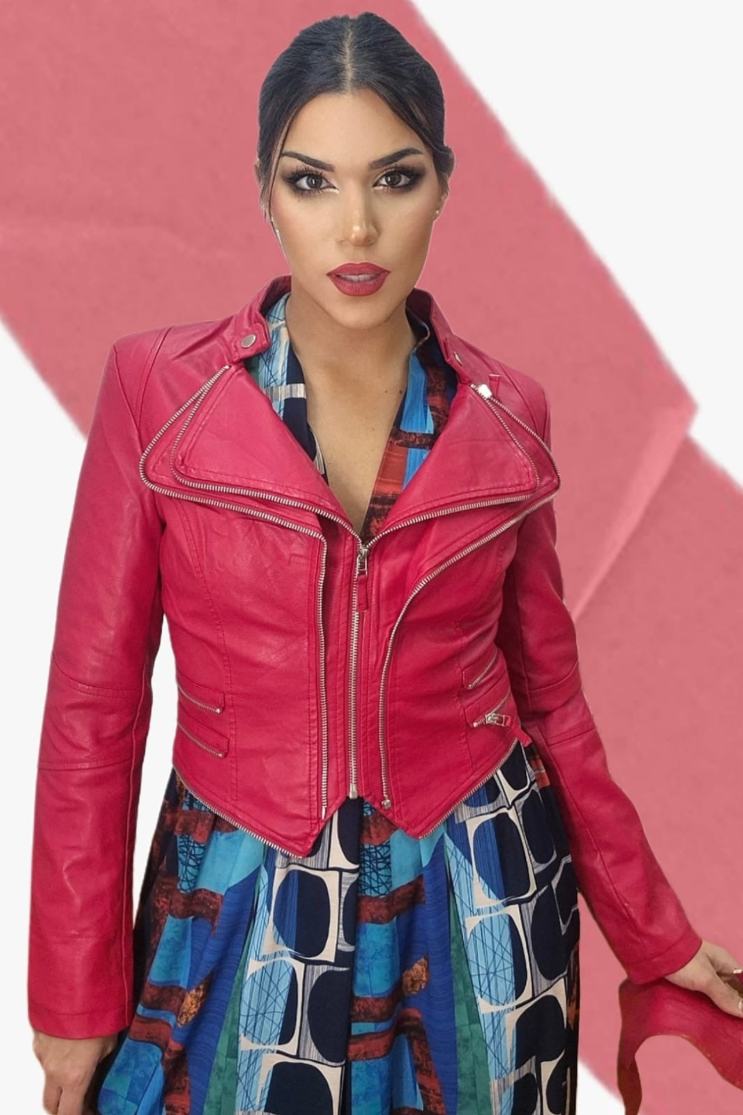 Biker Cremalleras Solapas Roja