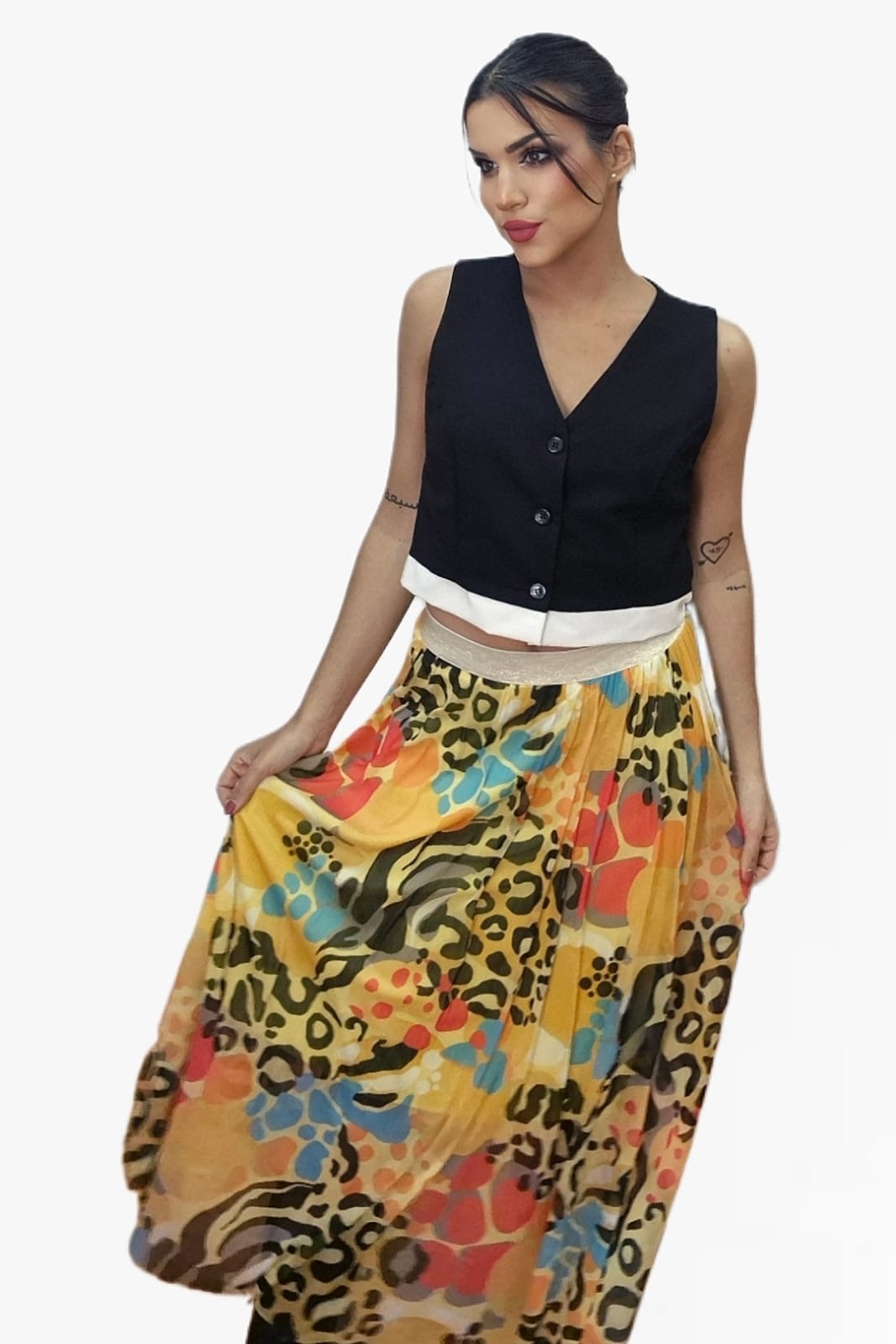 Falda Tul Animal Print Amarilla