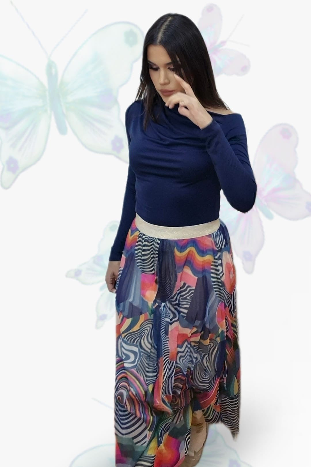 Falda Tul Lineas Azul