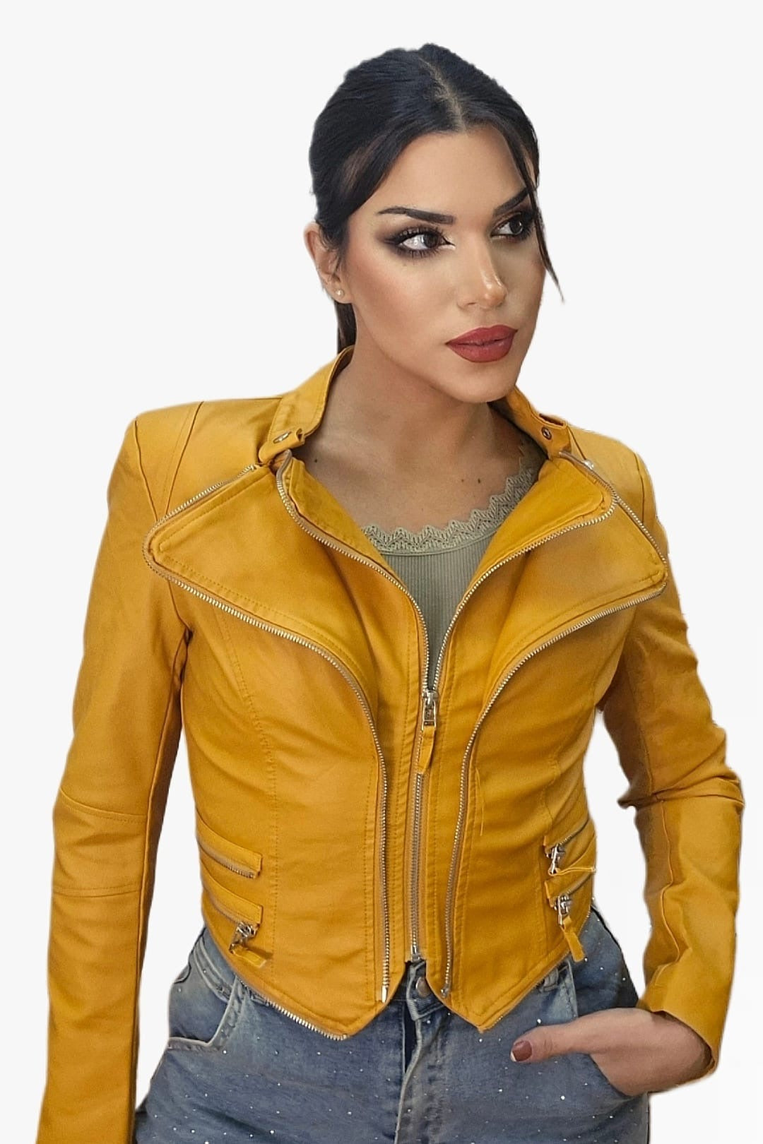 Biker Cremalleras Solapas Amarilla
