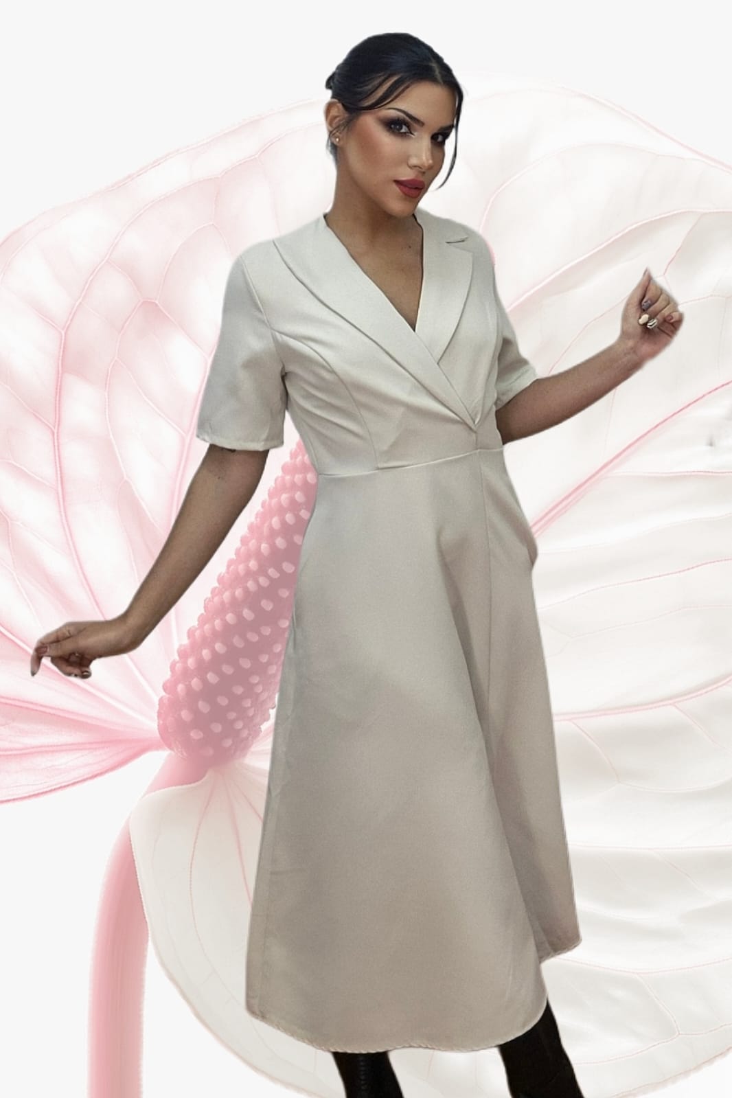 Vestido Camisero Cintura Elastica Beige