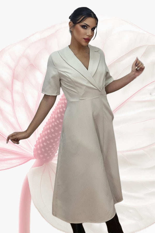 Vestido Camisero Cintura Elastica Beige