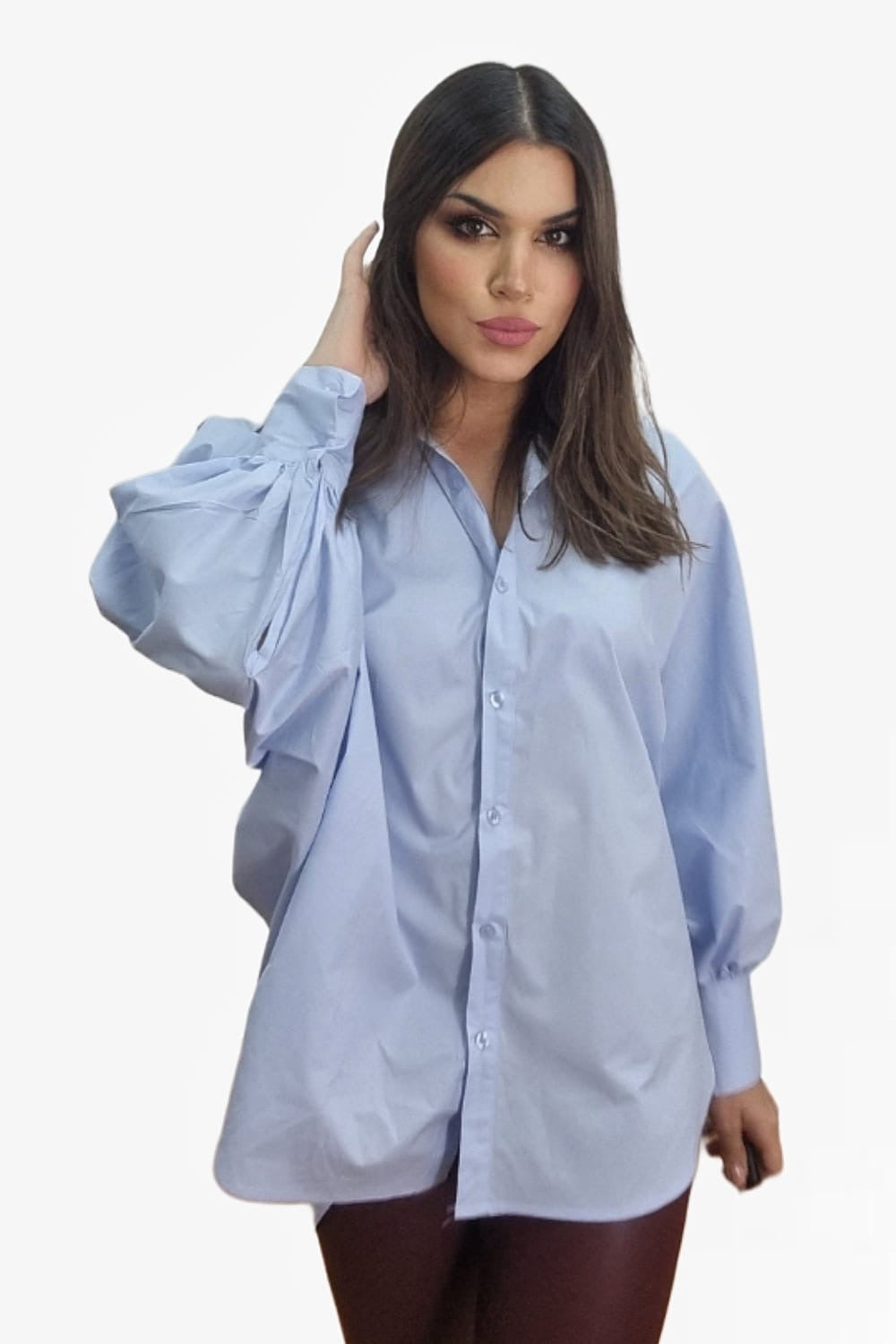 Camisa Irregular Cola Manga Azul