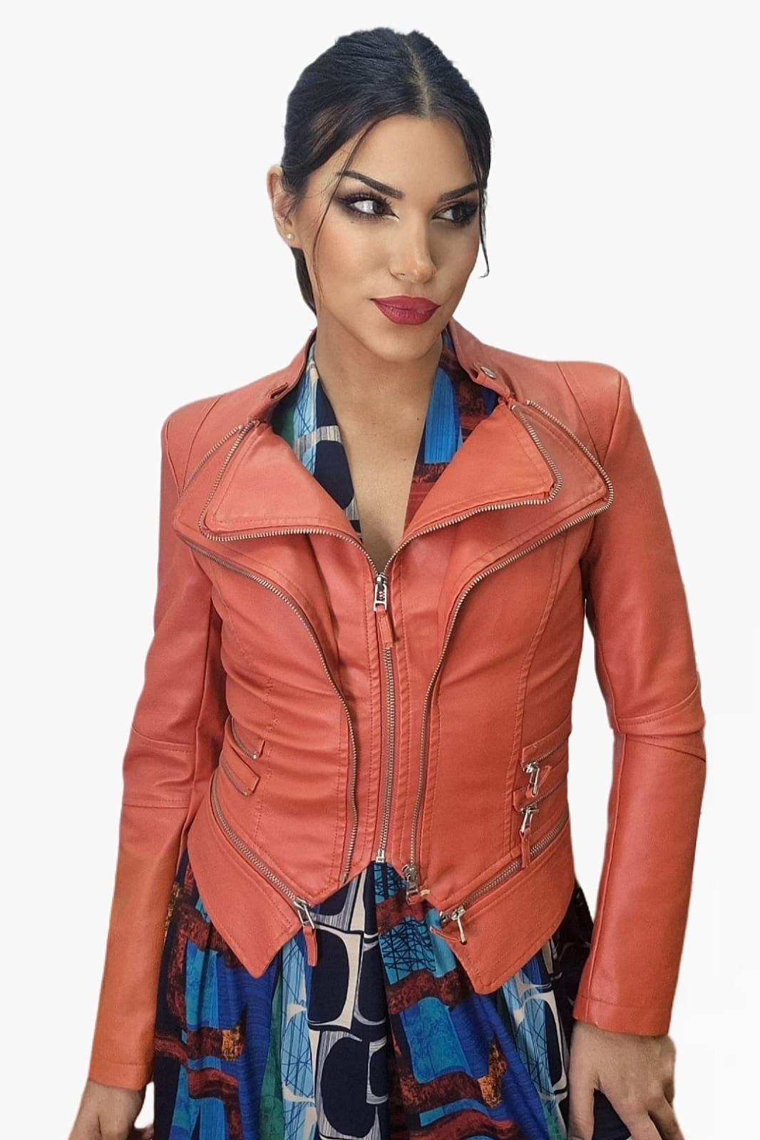 Biker Cremalleras Solapas Naranja