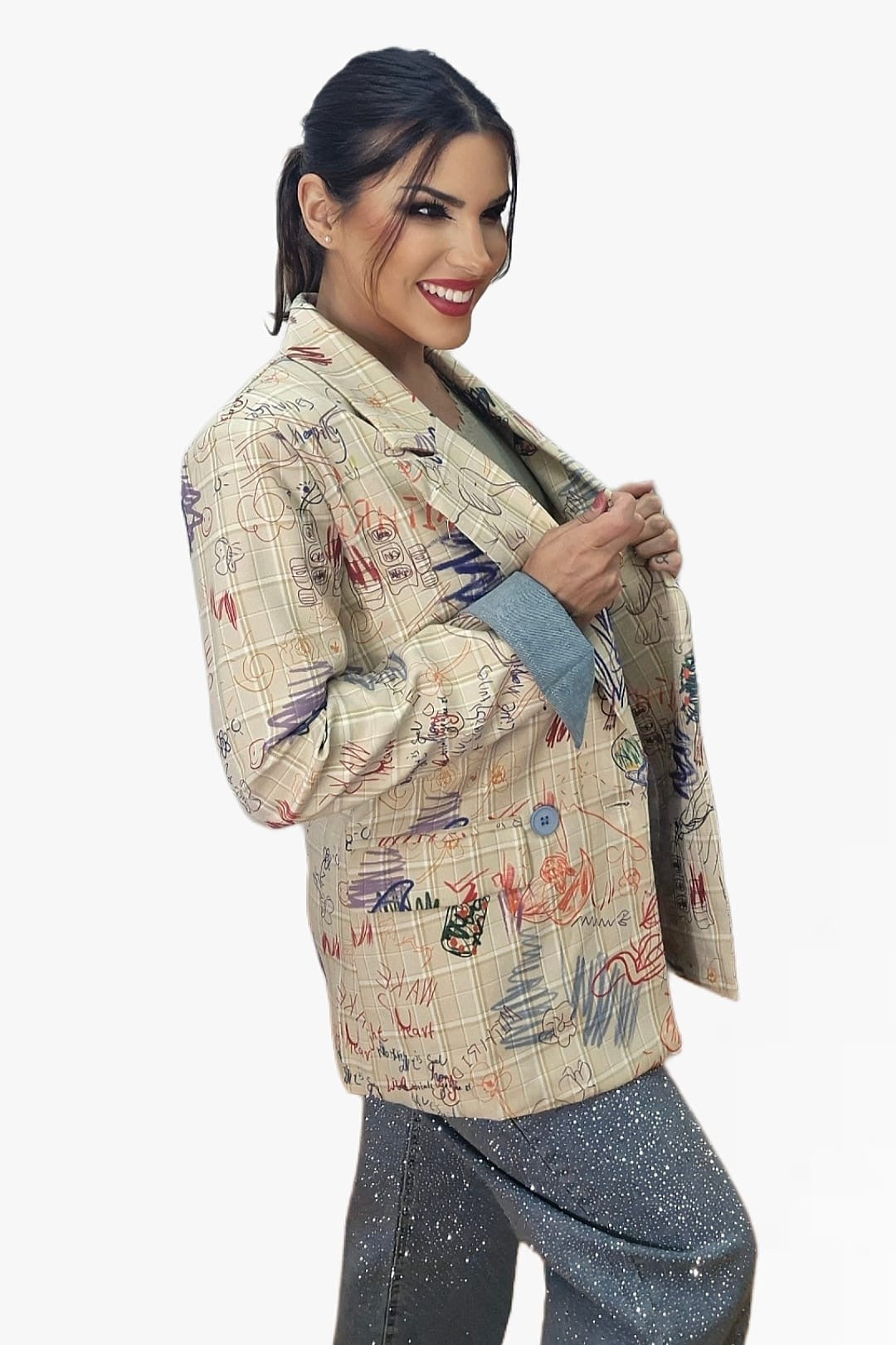 Blazer Cuadros Garabatos Amarilla