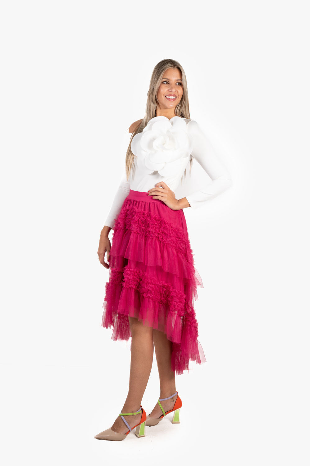 Falda Tul Irregular Fucsia