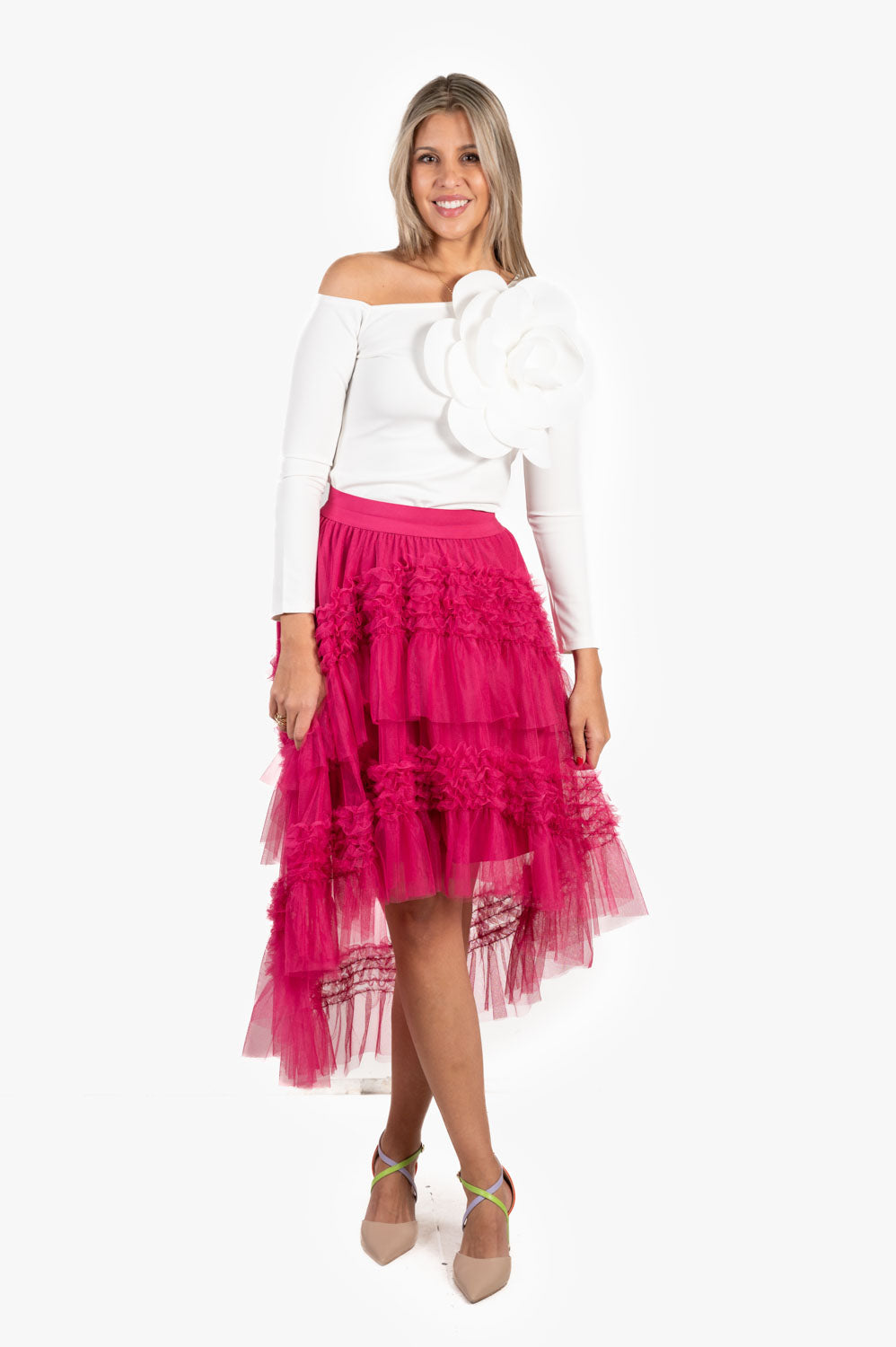 Falda Tul Irregular Fucsia