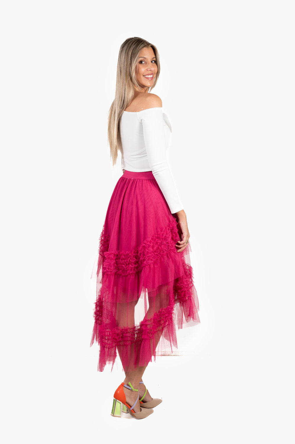 Falda Tul Irregular Fucsia