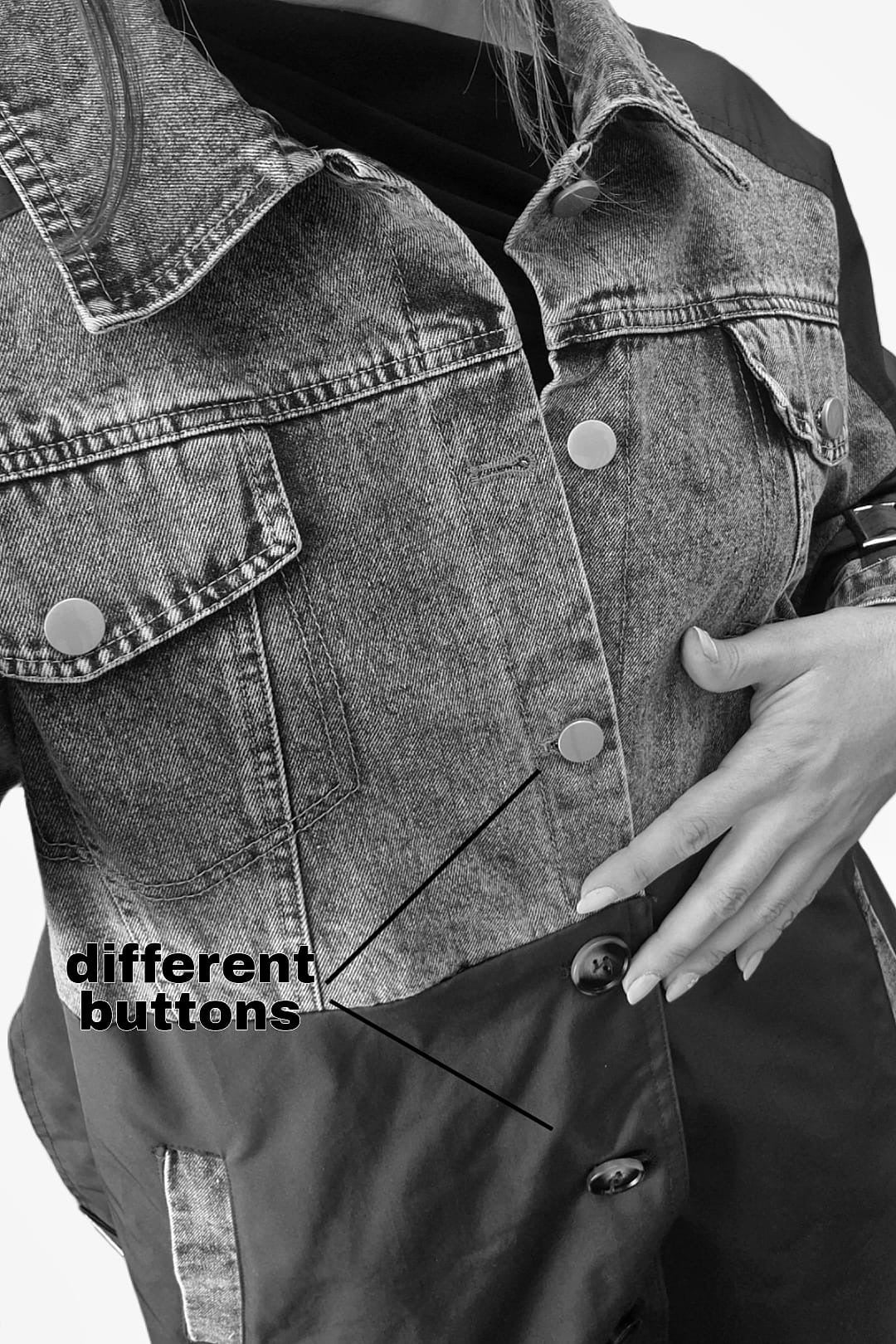 Gabardina Cinturon Combinada Negra