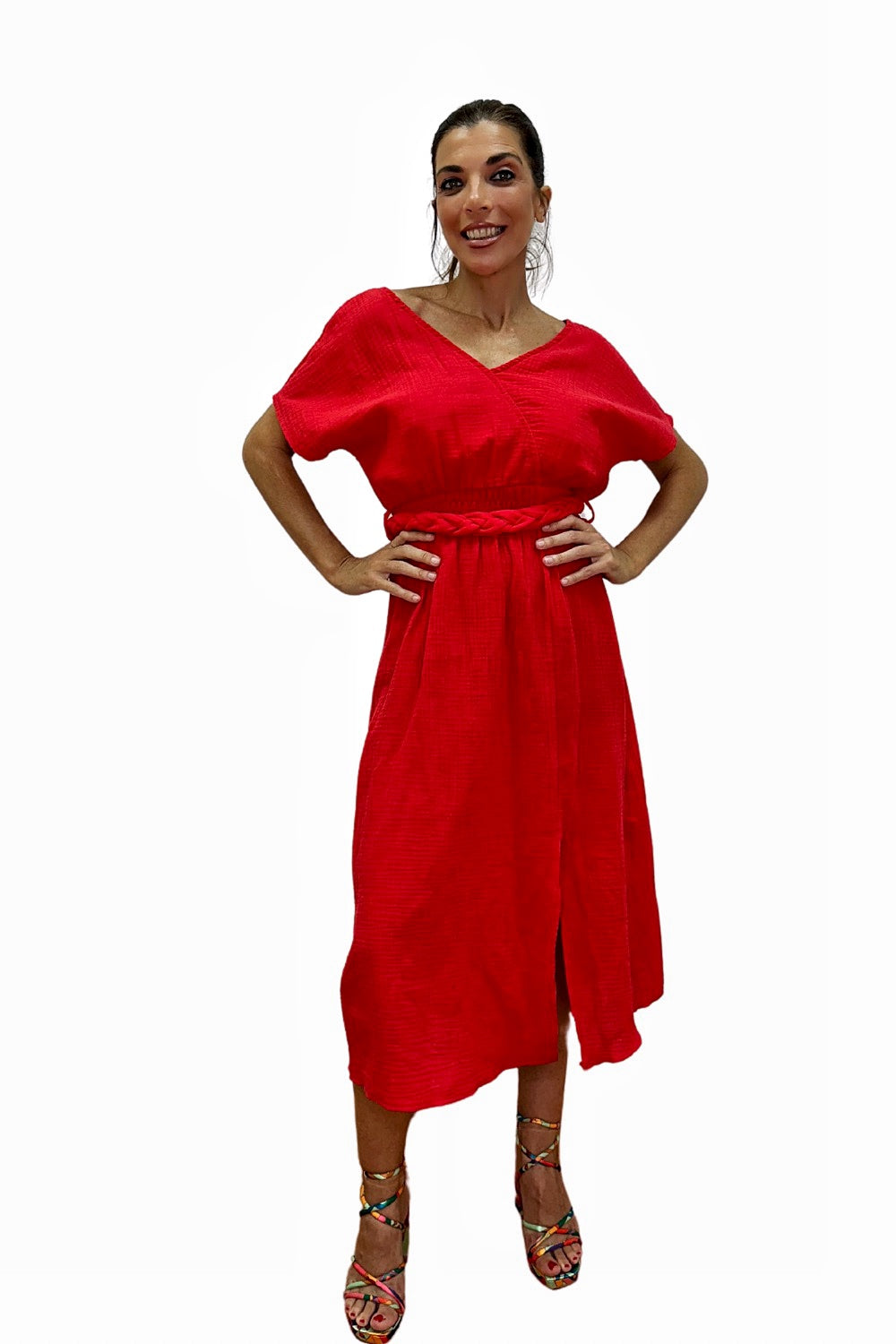 Vestido cintura trenzada Rojo