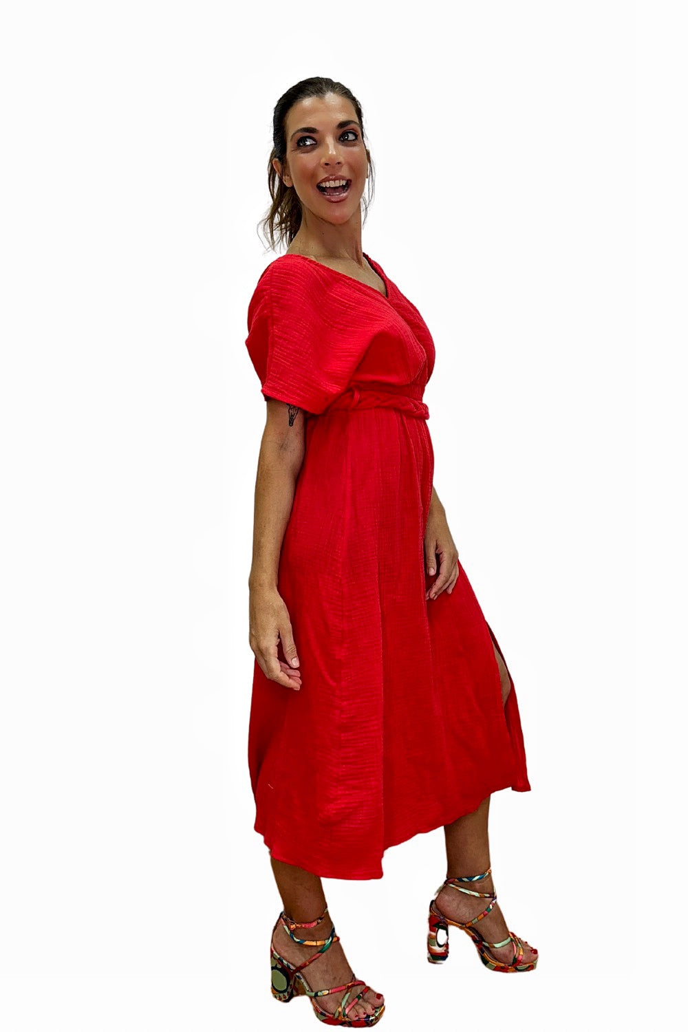 Vestido cintura trenzada Rojo