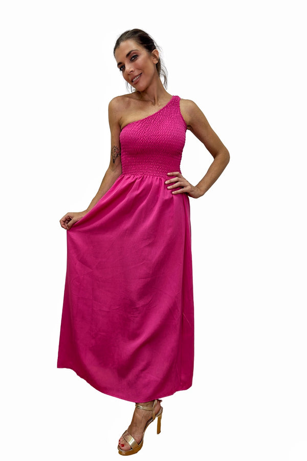 Vestido drapeado elastico Fucsia