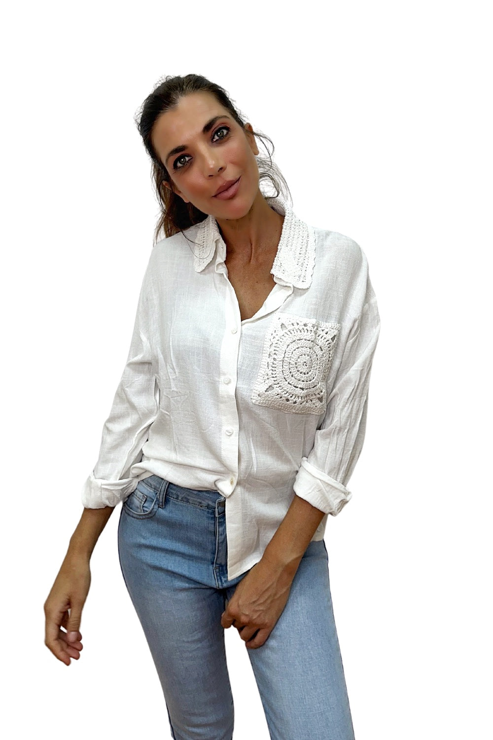 Blusa bolsillo ganchillo Blanco