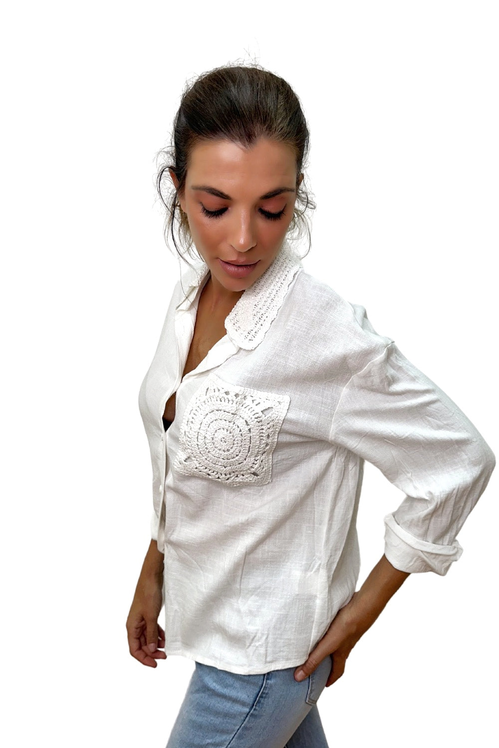 Blusa bolsillo ganchillo Blanco