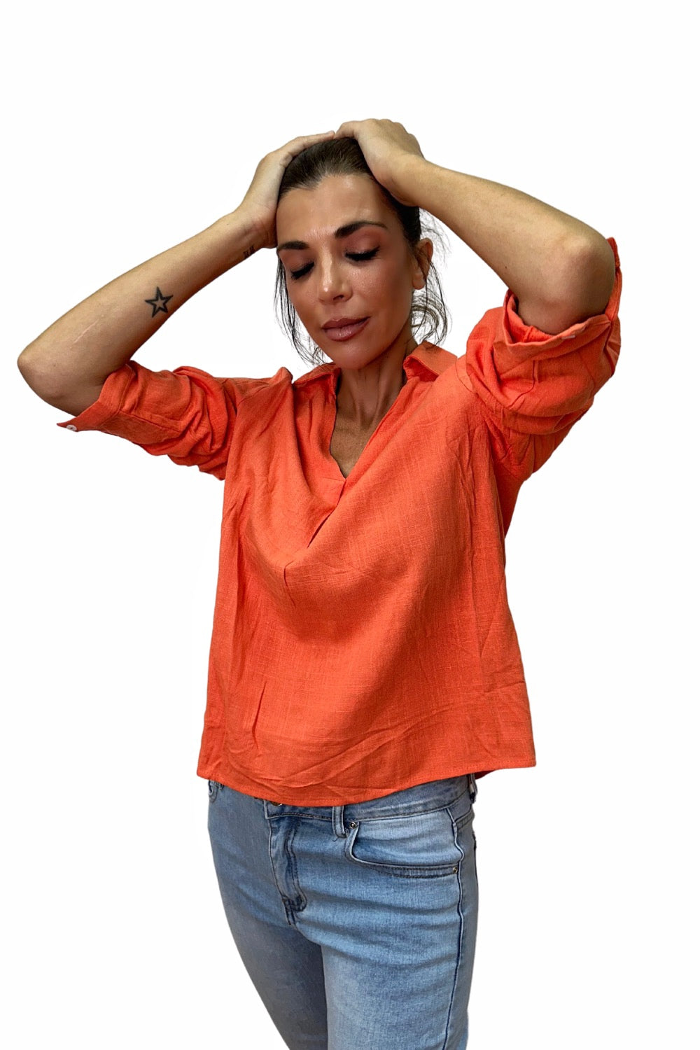 Blusa cuello fluida Naranja