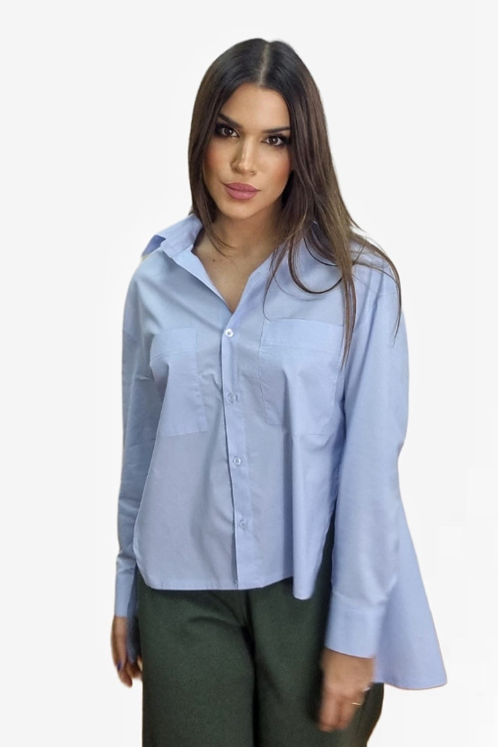 Camisa Irregular Bolsillos Azul