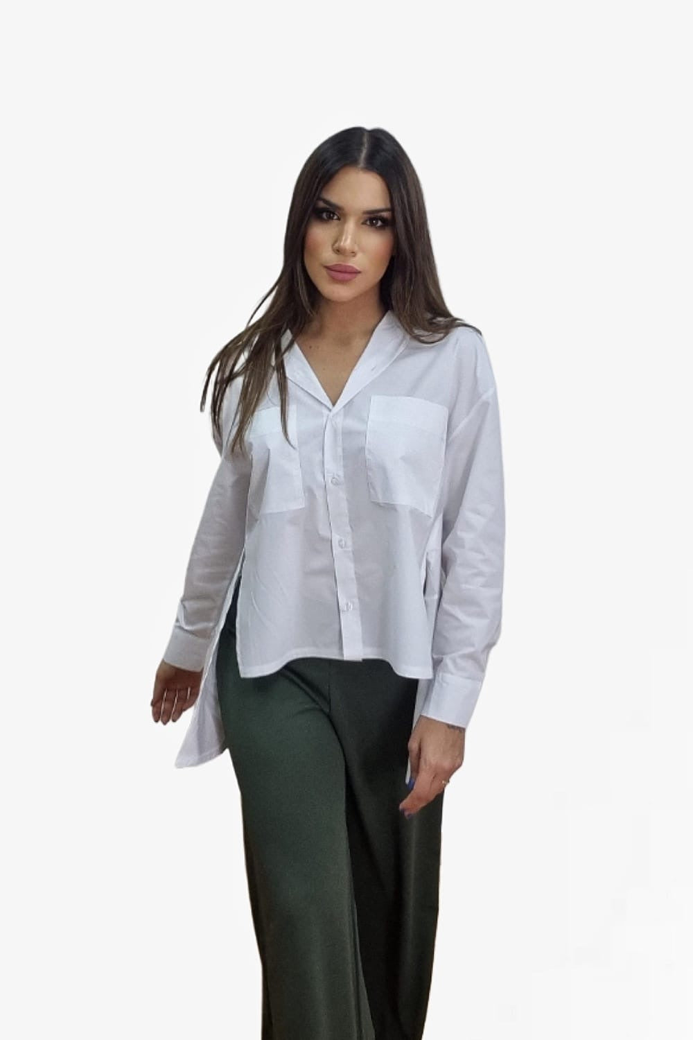 Camisa Irregular Bolsillos Blanca