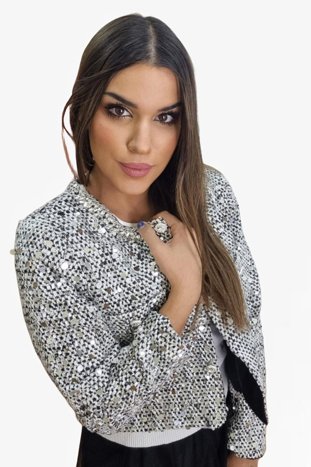 Chaqueta Armada Lentejuela Plata