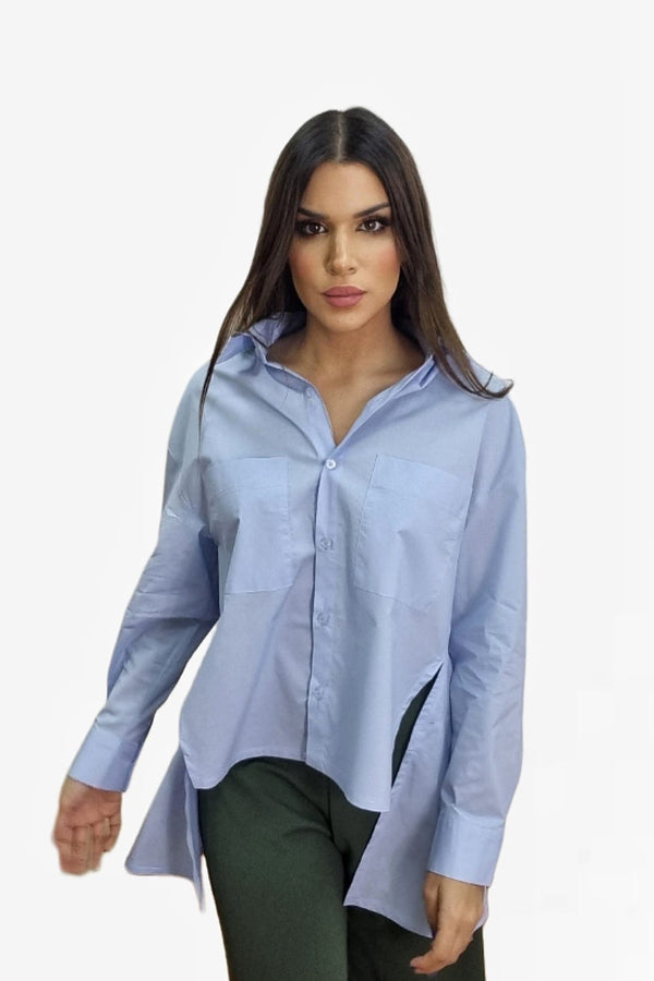 Camisa Irregular Bolsillos Azul