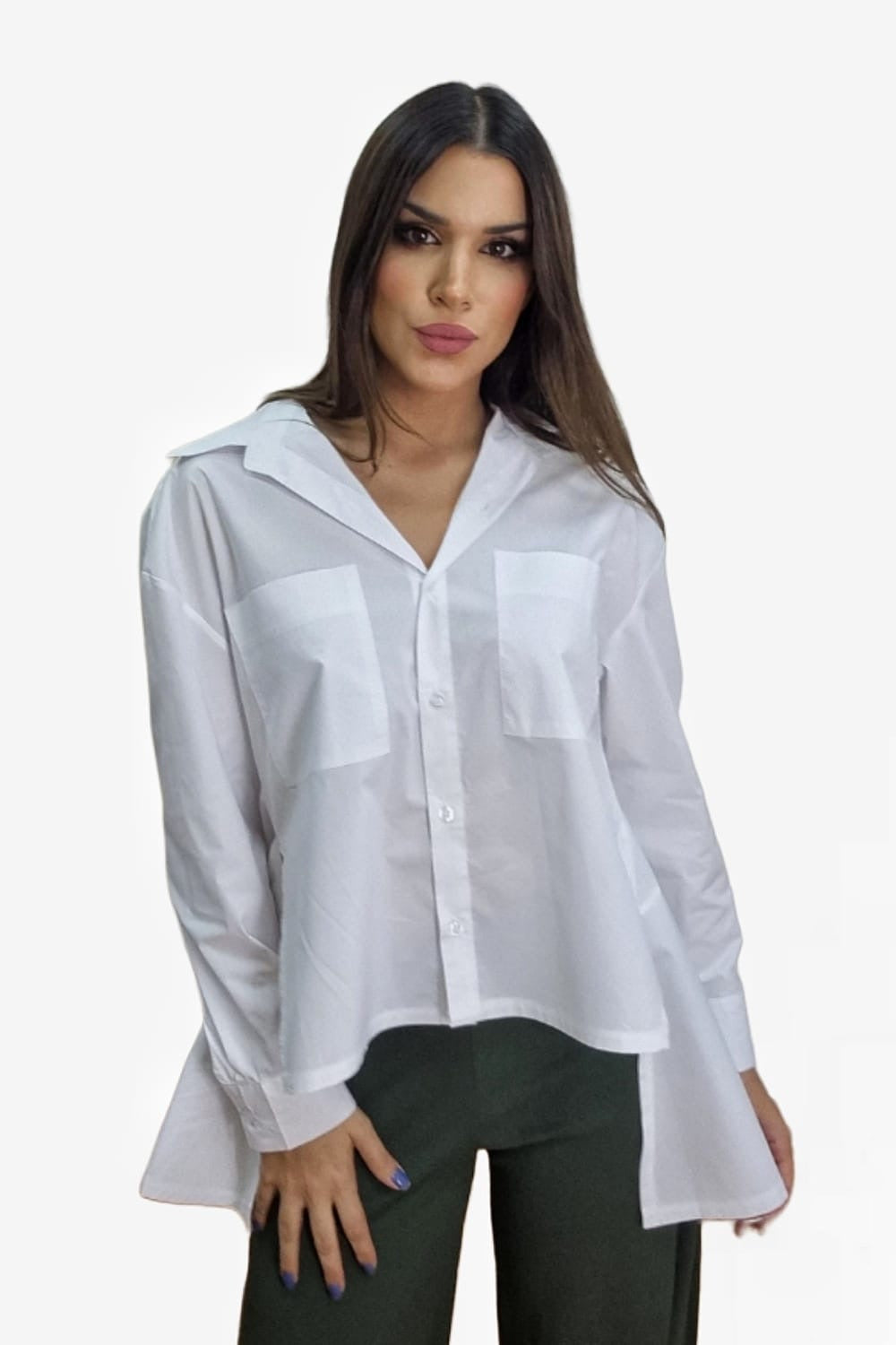 Camisa Irregular Bolsillos Blanca