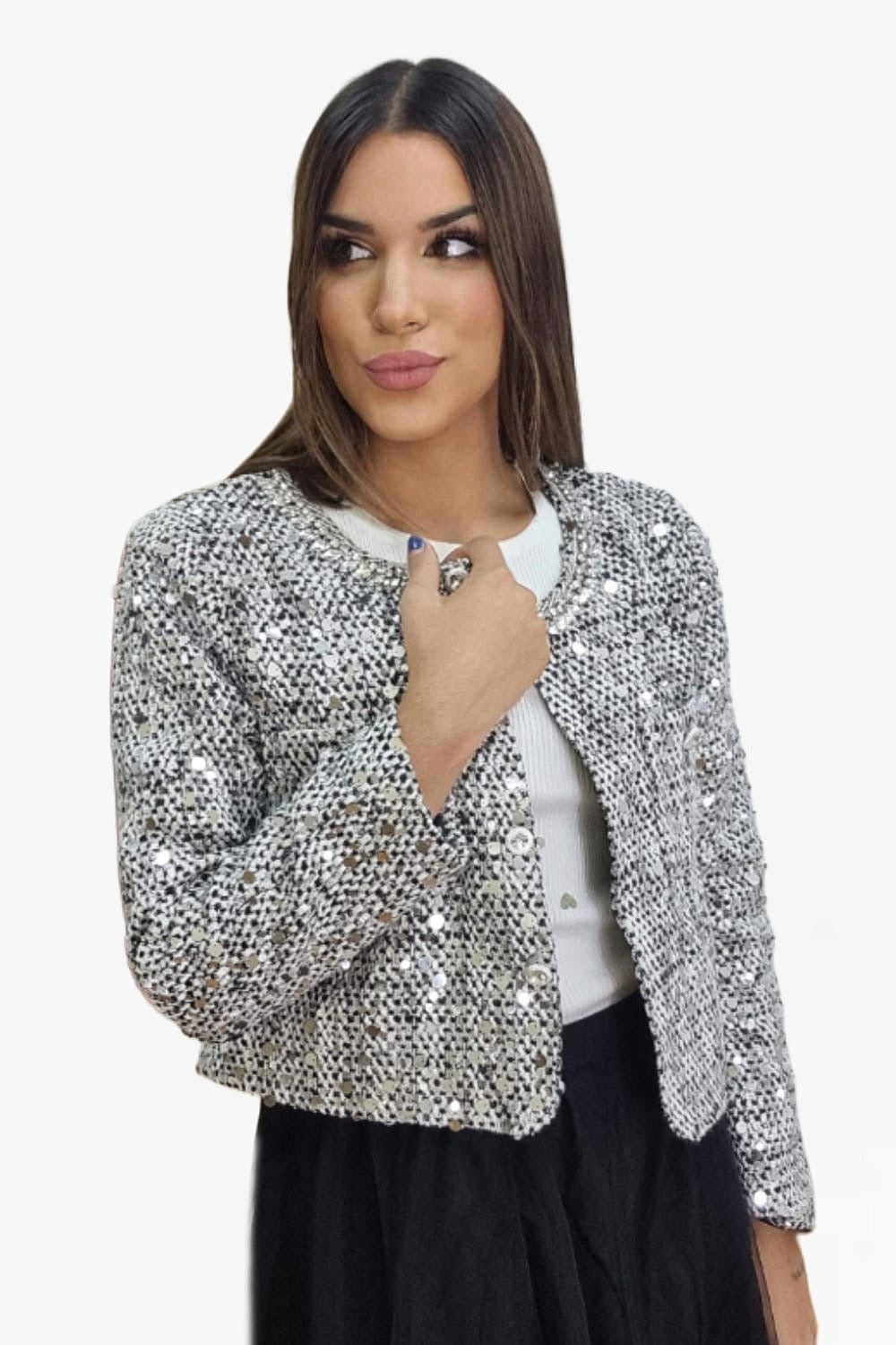 Chaqueta Armada Lentejuela Plata