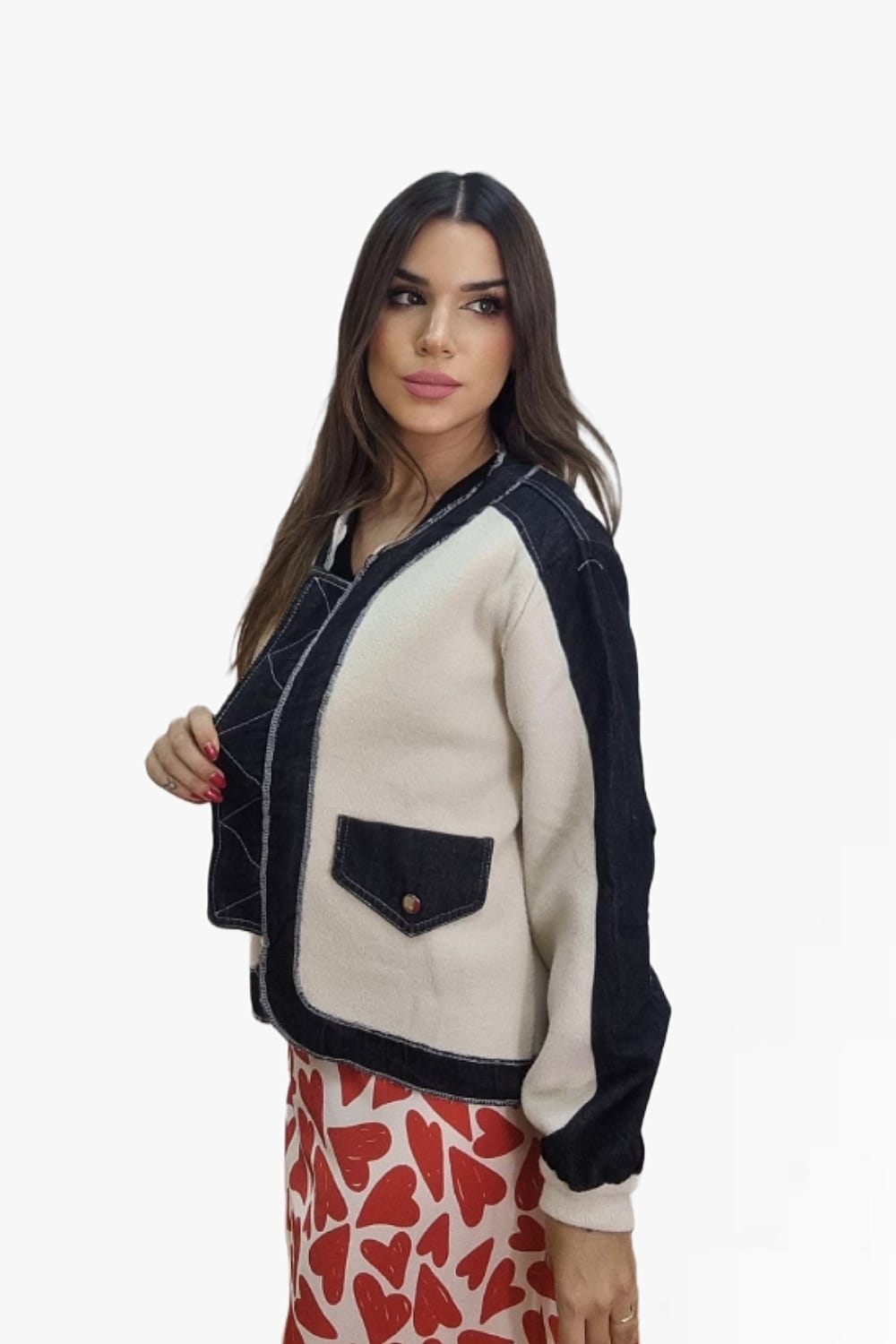 Chaqueta Bomber Combinada Beige