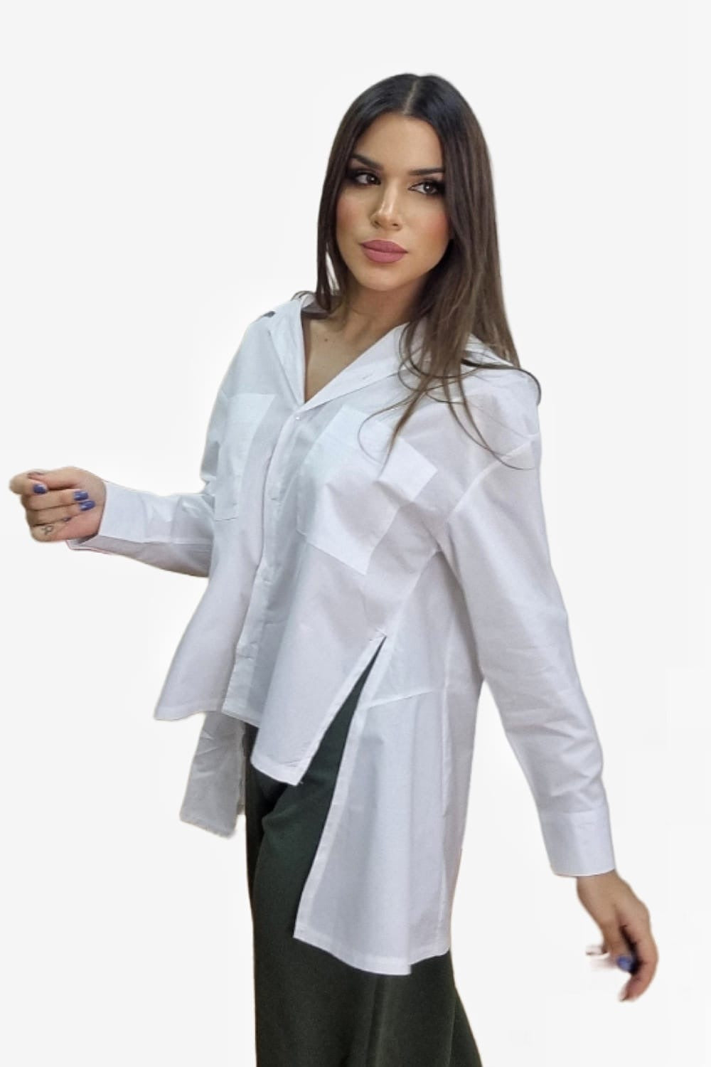 Camisa Irregular Bolsillos Blanca