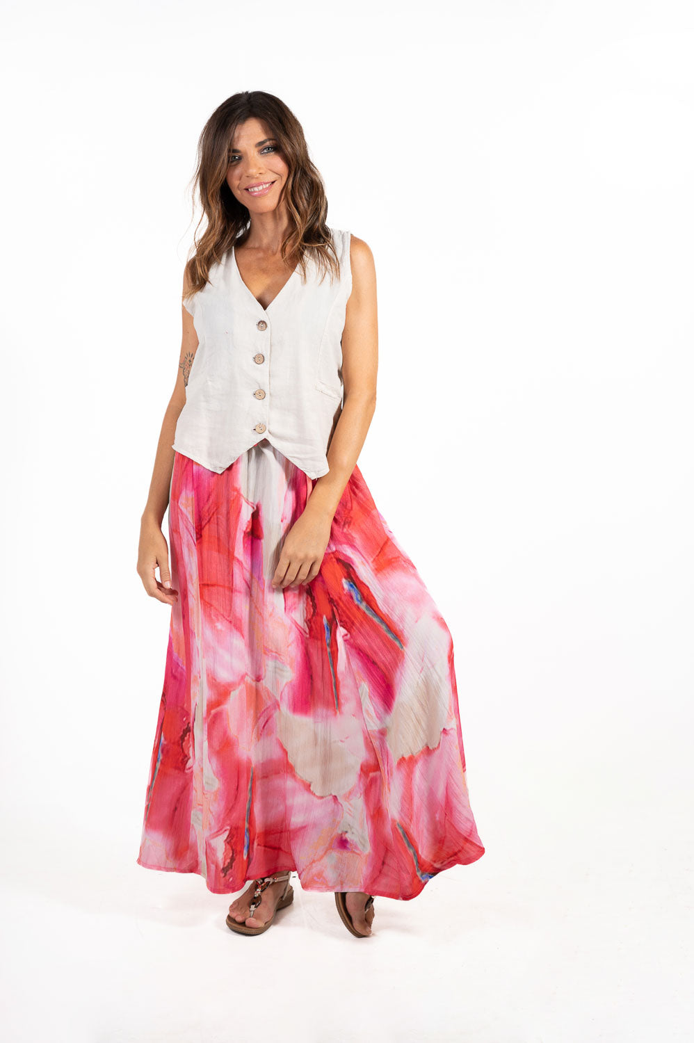 Falda Fluida Tie-Dye Fucsia