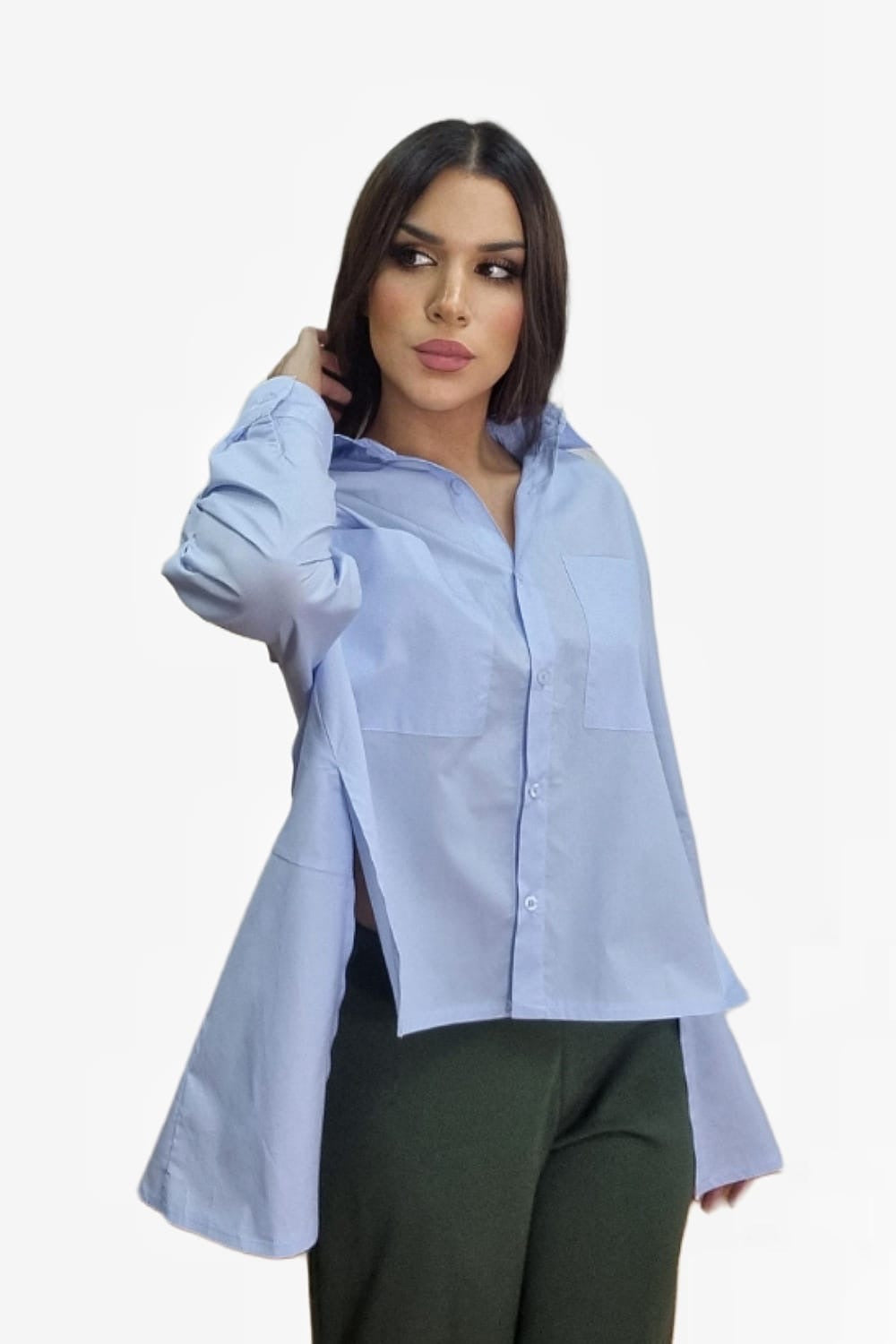 Camisa Irregular Bolsillos Azul