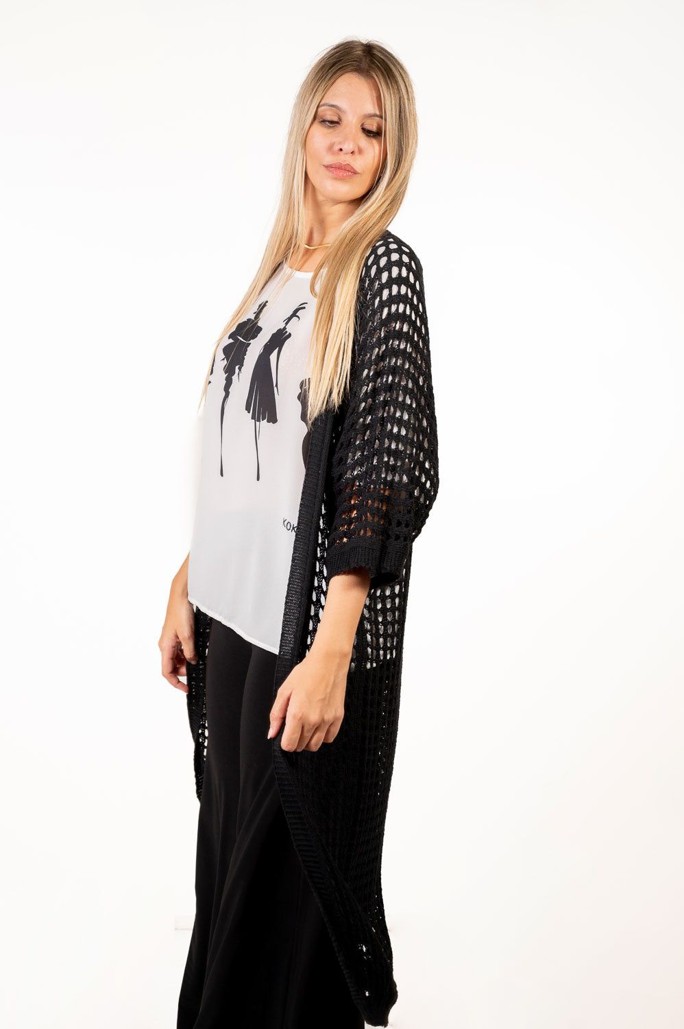 Kaftan Ganchillo Largo Negro