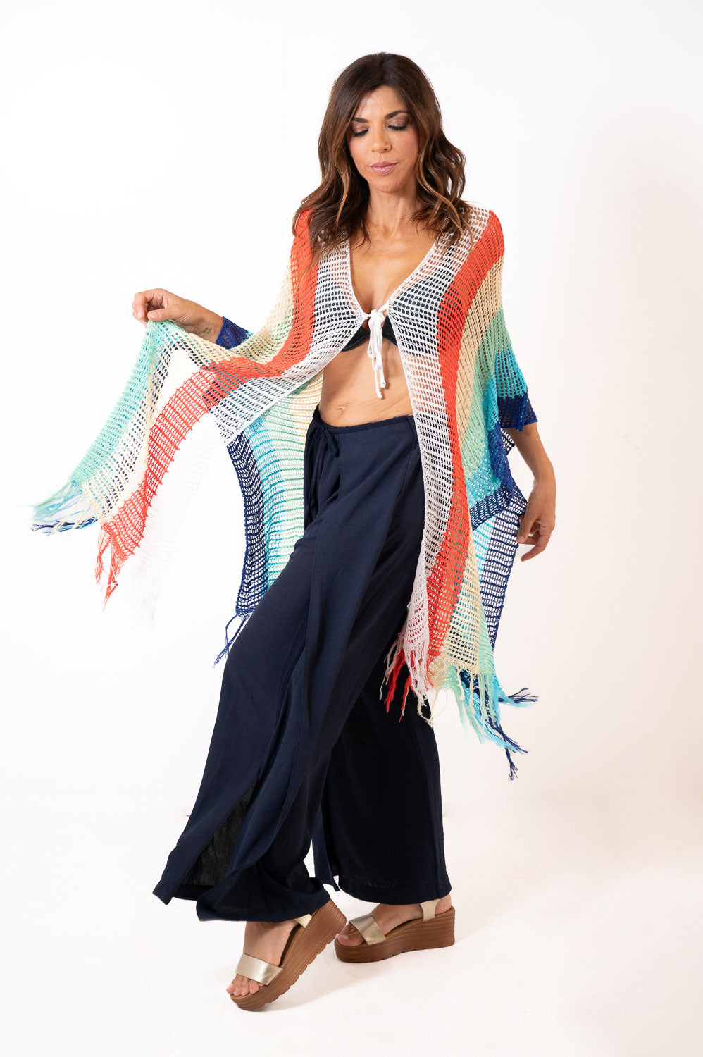 Poncho Crochet Lineal Blanco
