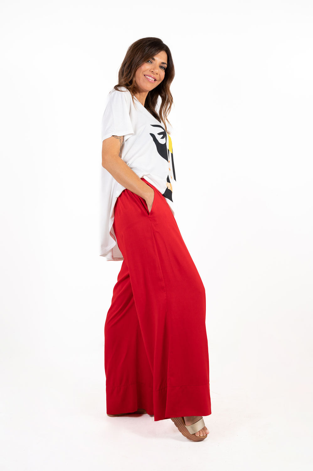 Pantalon Volante Bajo Rojo