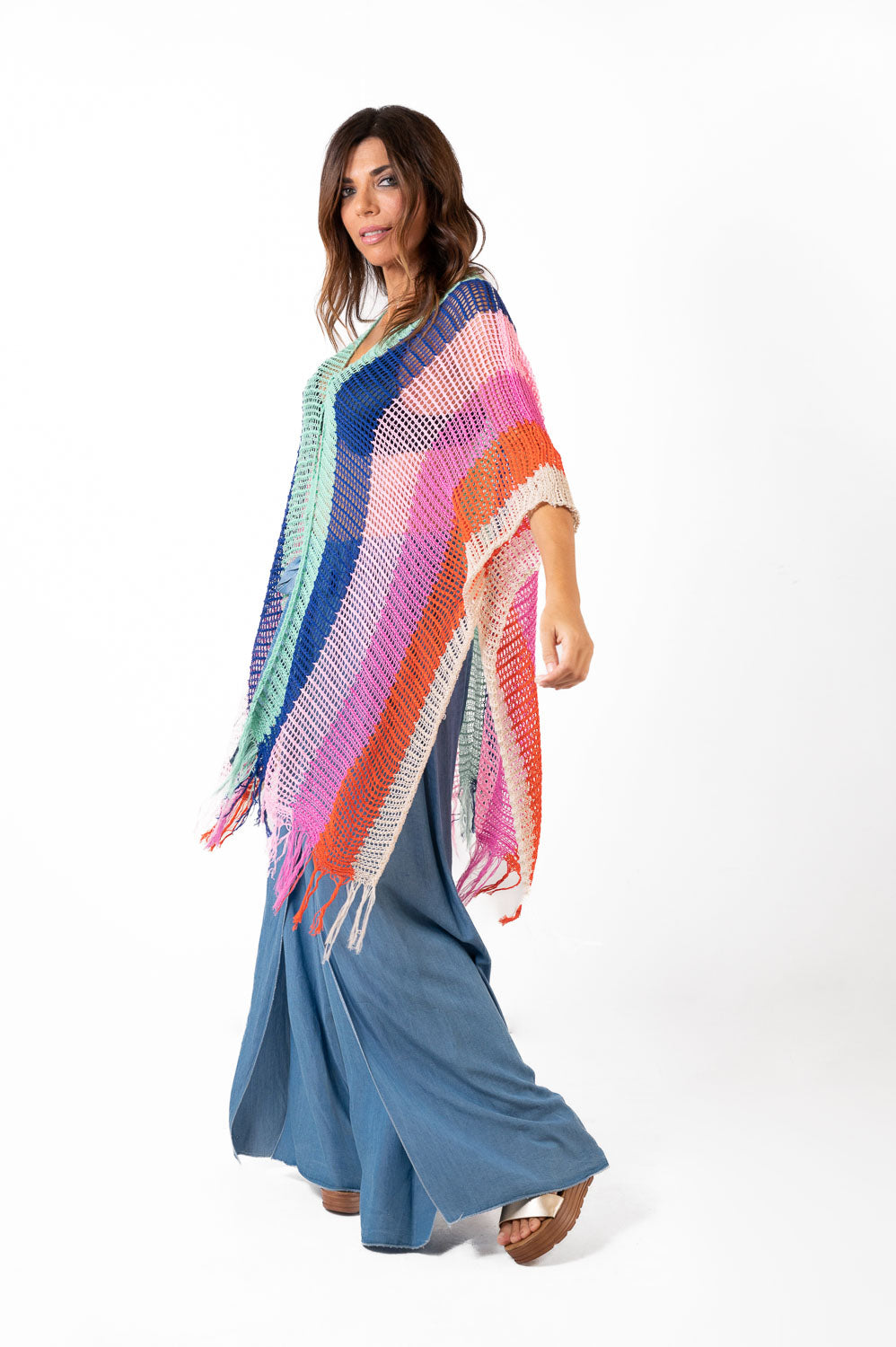Poncho Crochet Lineal Verde