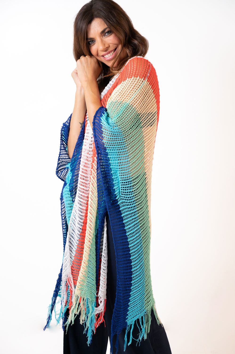 Poncho Crochet Lineal Blanco