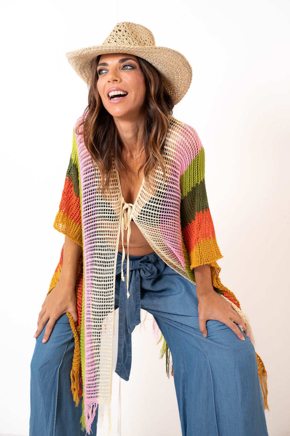 Poncho Crochet Lineal Amarillo