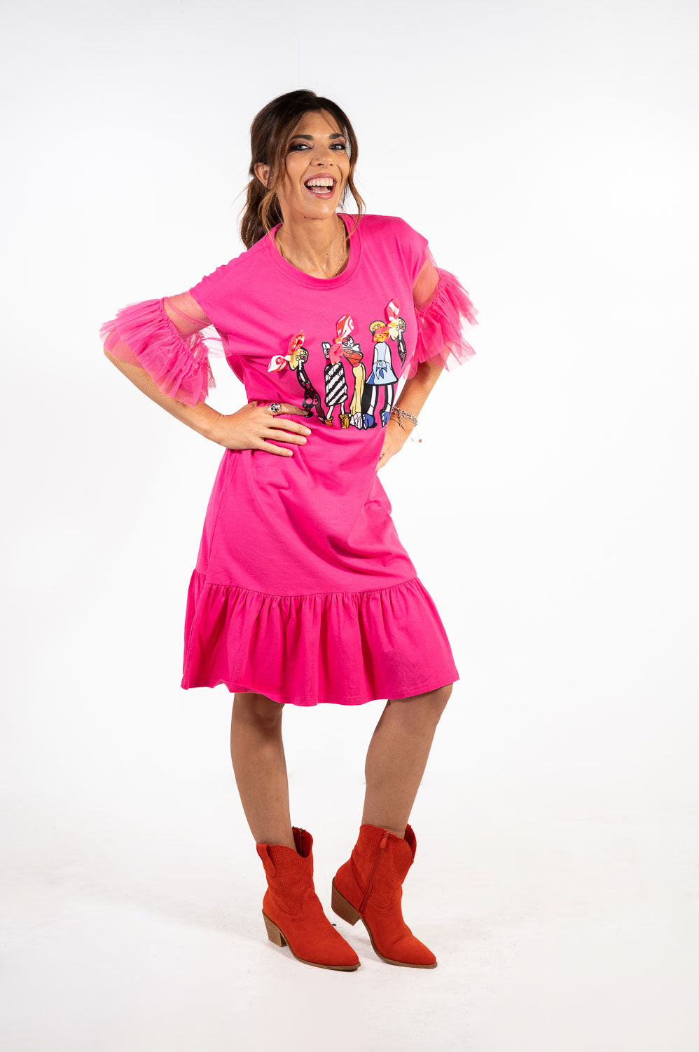 Vestido Tul Lazada Fucsia