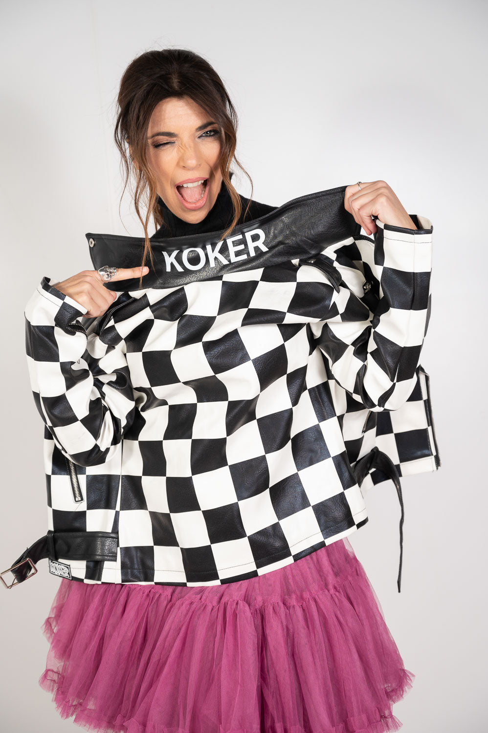 Biker polipiel damero